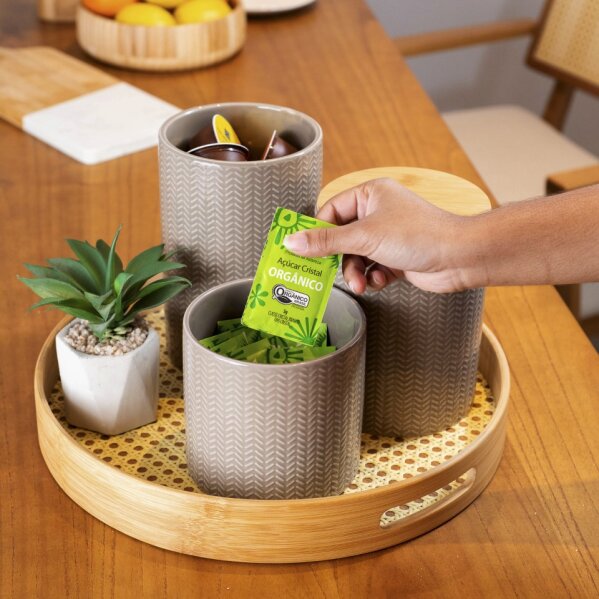 POTE ZIG ZAG DOLOMITA COM TAMPA DE BAMBU 1,2L - OIKOS FENDI - AQUI VC DECORA