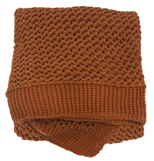 MANTA TRICÔ TRAMA CROCHÊ  0,90X1,80 FERRUGEM
