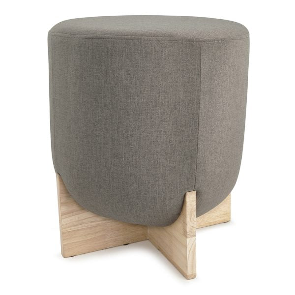 PUFE EM MADEIRA E SUEDE CINZA 18674