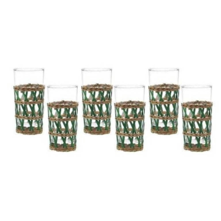 CJ DE 6 COPOS EM VIDRO E RATTAN 7,5cm X 6cm X 15,5cm