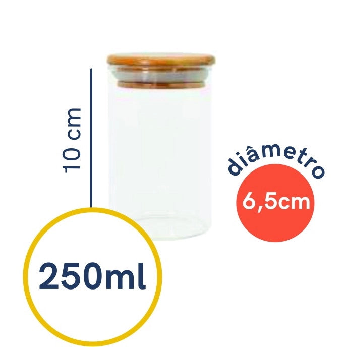POTE 250ML DE VIDRO COM TAMPA DE BAMBU CIRCULAR MANTIMENTO - OIKOS NATURAL