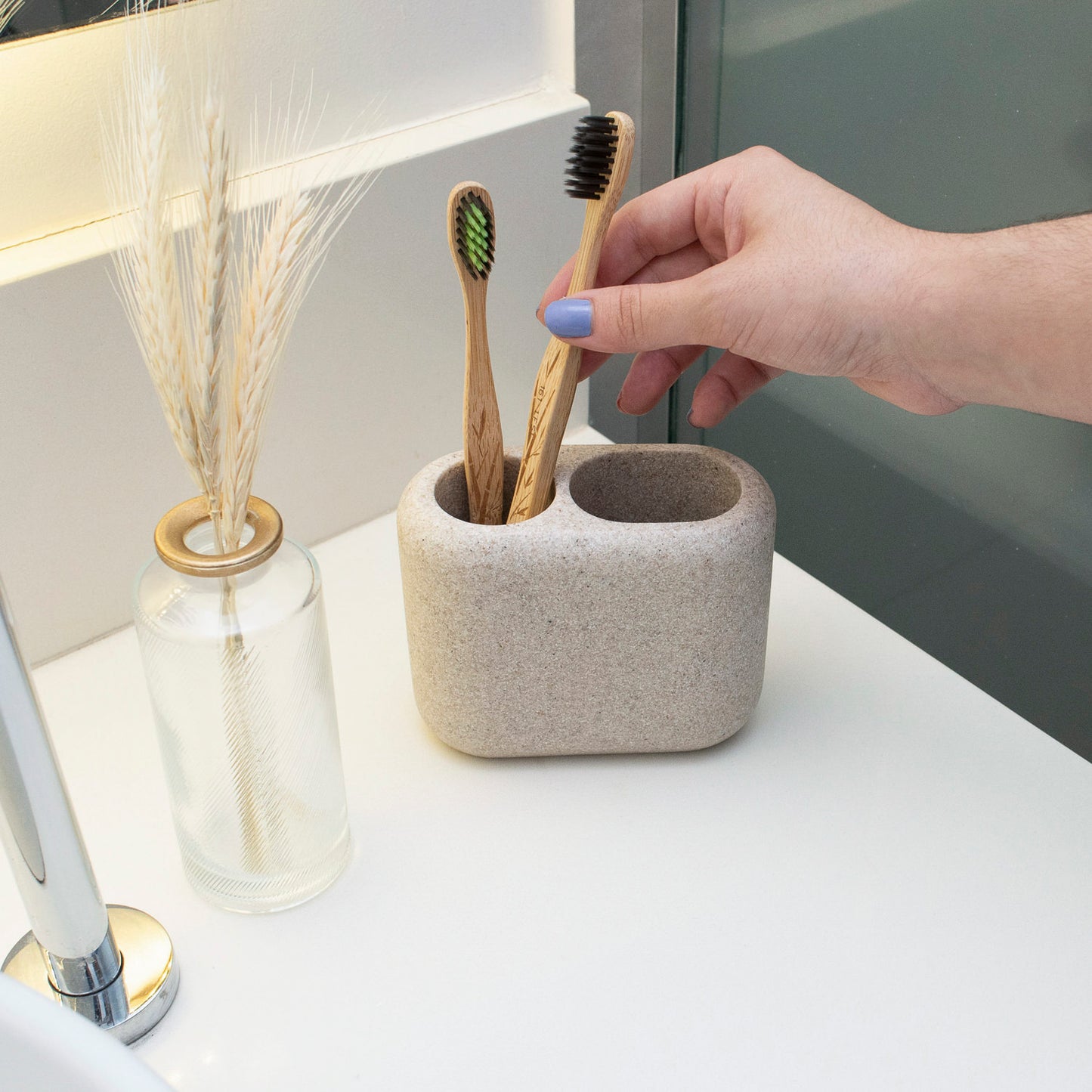 Porta Escova De Dente De Resina Oval Areia - Oikos