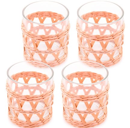 JOGO DE COPOS DE VIDRO BAIXO C/ SISAL 320 ML 04 PCS