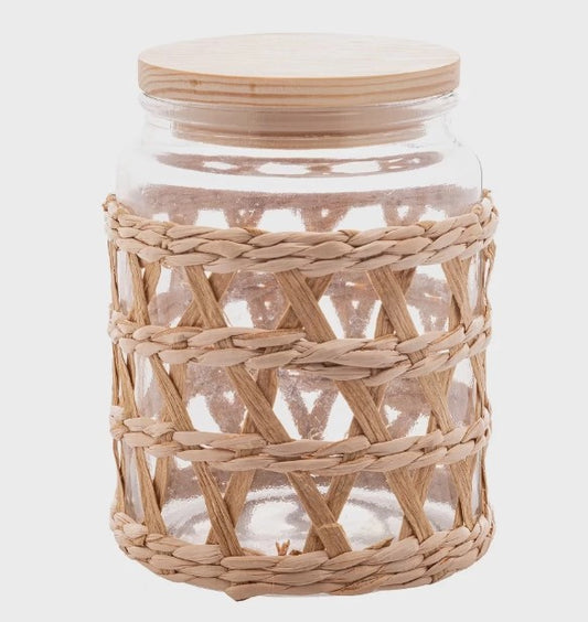 Porta Mantimentos de  Vidro com Sisal e Tampa de  Madeira 750ml - WOLF