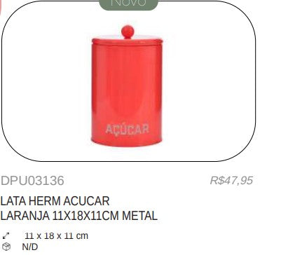 LATA HERM AÇÚCAR LARANJA 11X18X11CM MT