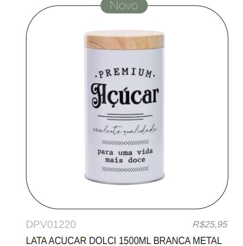 LATA AÇÚCAR DOLCI 1500ML BRANCA METAL