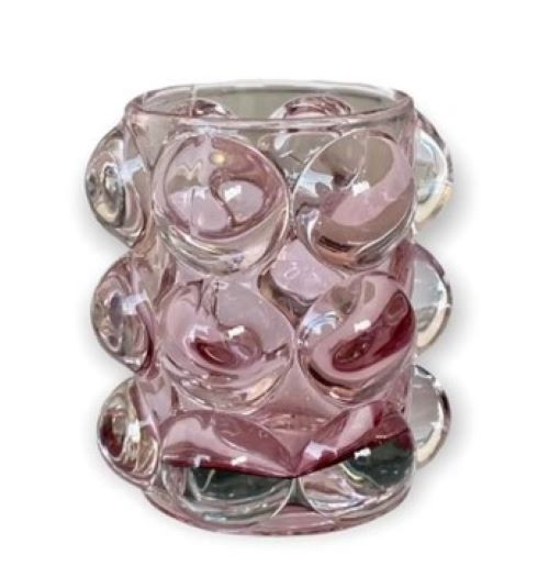 CASTIÇAL RELEVO BOUL ROSA 8X10CM VIDRO