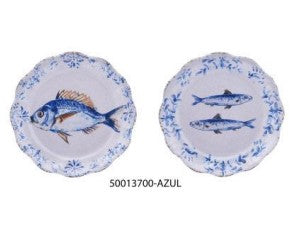 JOGO 2 PRATOS SOBREMESA PEIXE AZUL 23CM