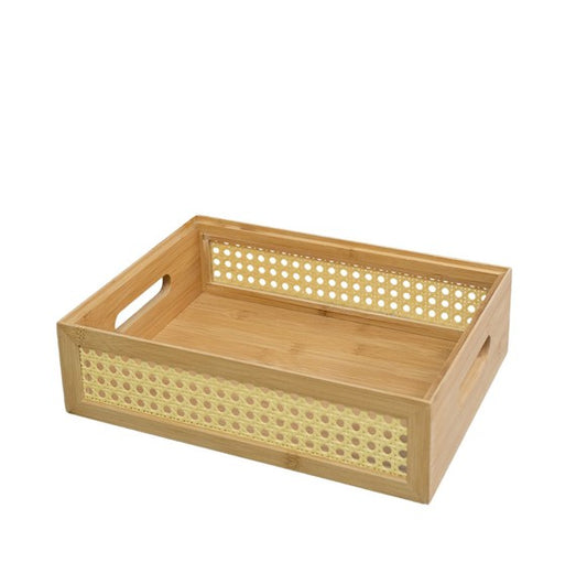 CAIXA ORGANIZADORA EMPILHAVEL DE BAMBU E PALHINHA 32CM