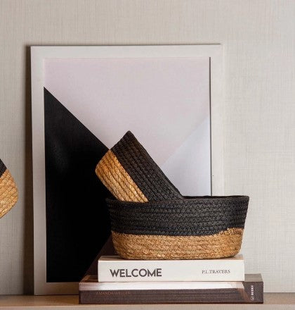 Cesto De Fibra Natural Organizador Preto 32x26x12 Cm - AQUI VC DECORA