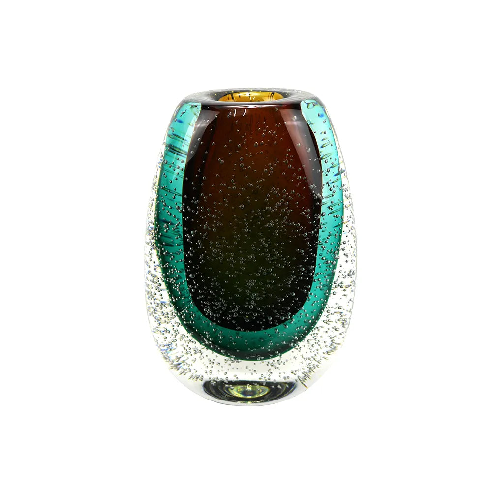 Vaso de Vidro Azul, Transparente e Marrom