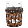 CJ. DE 6 COPOS EM VIDRO E RATTAN MARROM