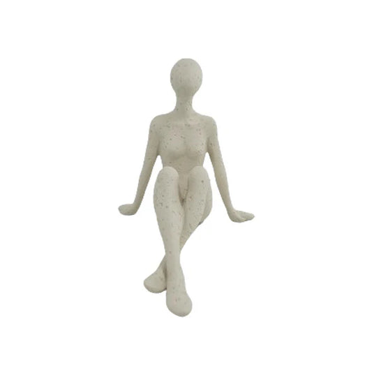ESCULTURA MULHER PENSATIVA CREME 23CM