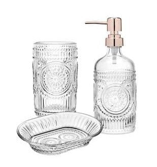 JOGO DE BANHEIRO DE VIDRO ROSE BERLIM 03 PCS
