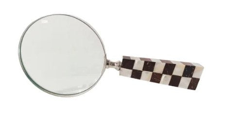 LUPA DE MÃO EM INOX COCO E MADREPÉROLA