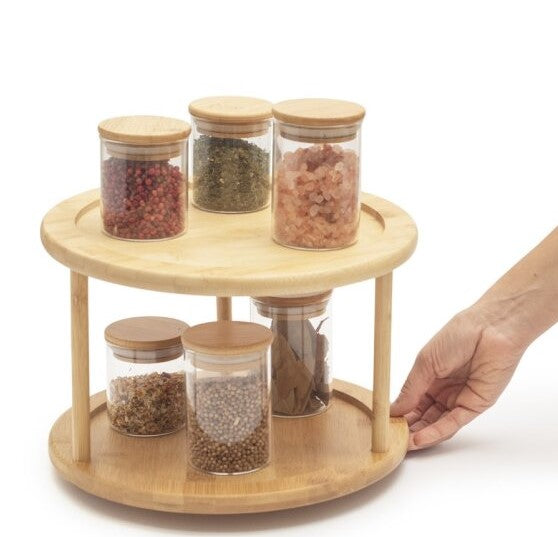 ORGANIZADOR GIRATORIO DE BAMBU 2 ANDARES - OIKOS - AQUI VC DECORA