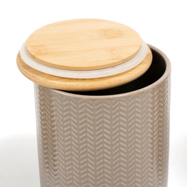 POTE ZIG ZAG DOLOMITA COM TAMPA DE BAMBU GRANDE 1,5L - OIKOS FENDI - AQUI VC DECORA