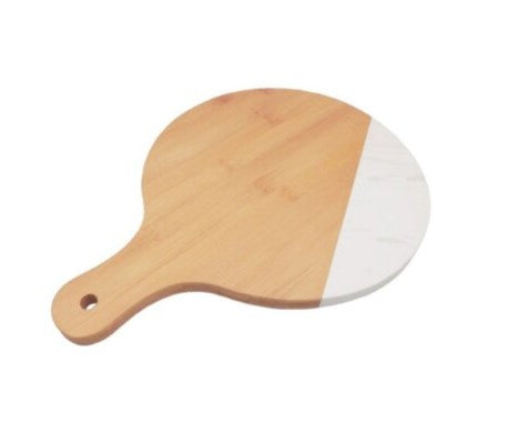 TABUA DE FRIOS REDONDA BAMBU E MARMORE - OIKOS NATURAL - AQUI VC DECORA