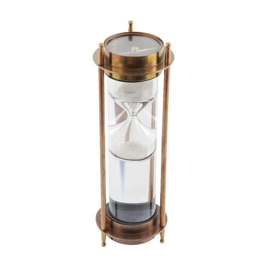 AMPULHETA DE VIDRO E METAL BRONZE