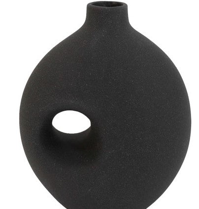 VASO EM DOLOMITA OVAL VAZADO PRETO 17X08 CM