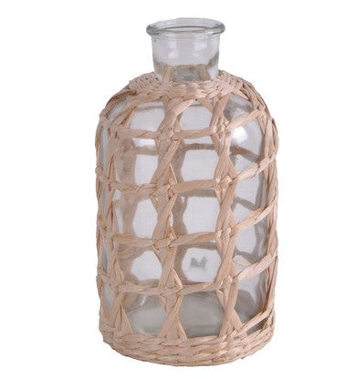 Vaso de Vidro e Fibra Natural 9cm x 15cm - Wolff - AQUI VC DECORA