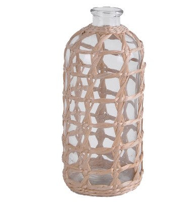 Vaso de Vidro e Fibra Natural 11cm x 19cm - Wolff - AQUI VC DECORA