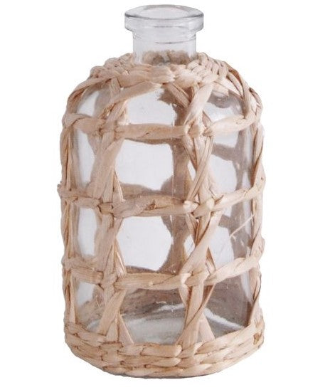 Vaso de Vidro e Fibra Natural 12cm x 25cm - Wolff - AQUI VC DECORA