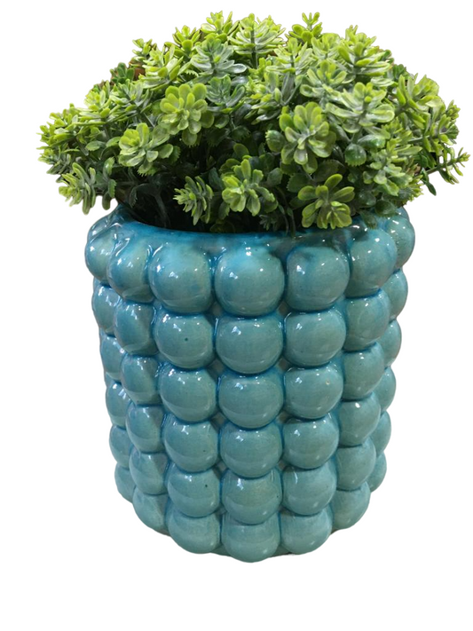 VASO CACHEPÔ BOLINHAS AZUL 15,4X13,5