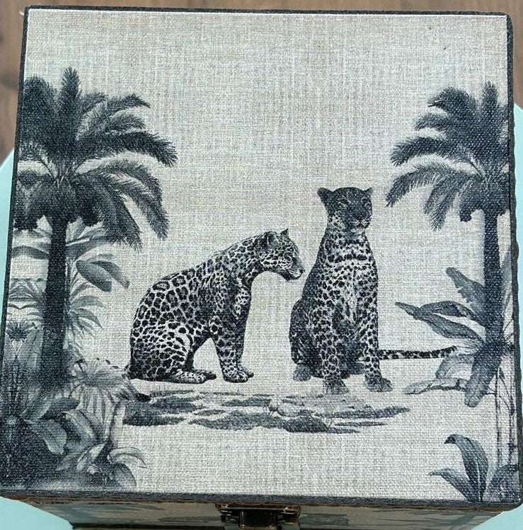 CAIXA QD MDF KANVAS DES ANIMAIS 16X16X16CM