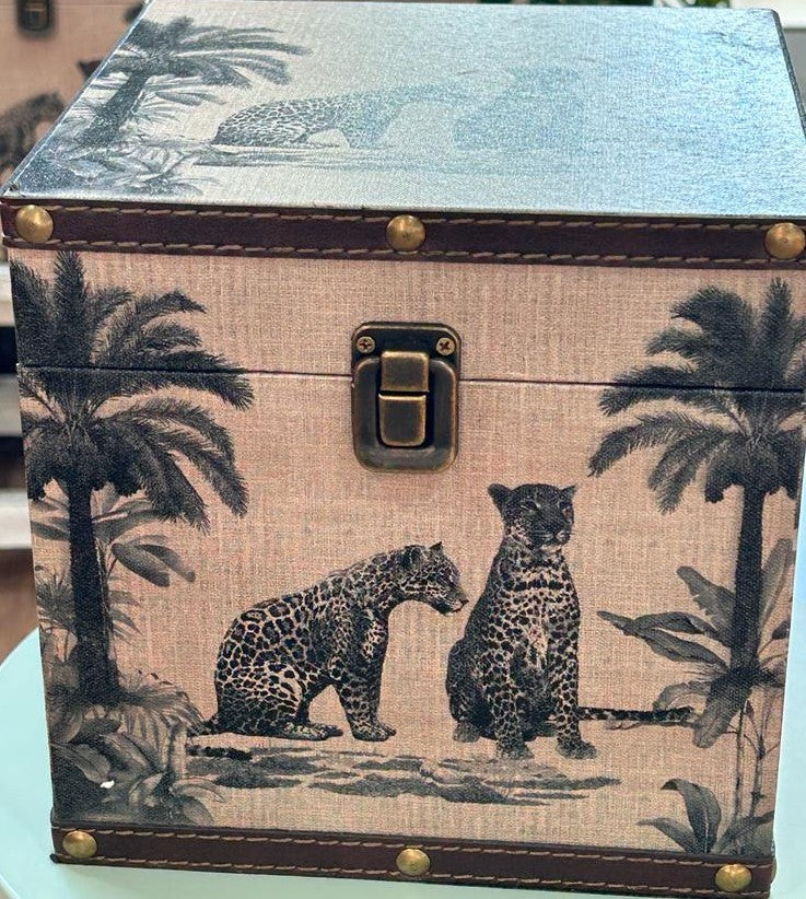 CAIXA QD MDF KANVAS DES ANIMAIS 16X16X16CM