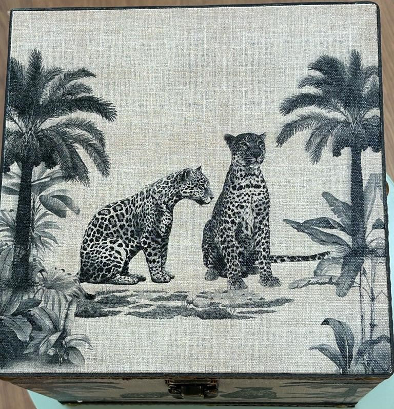 CAIXA QD MDF KANVAS DES ANIMAIS 24X24X24CM