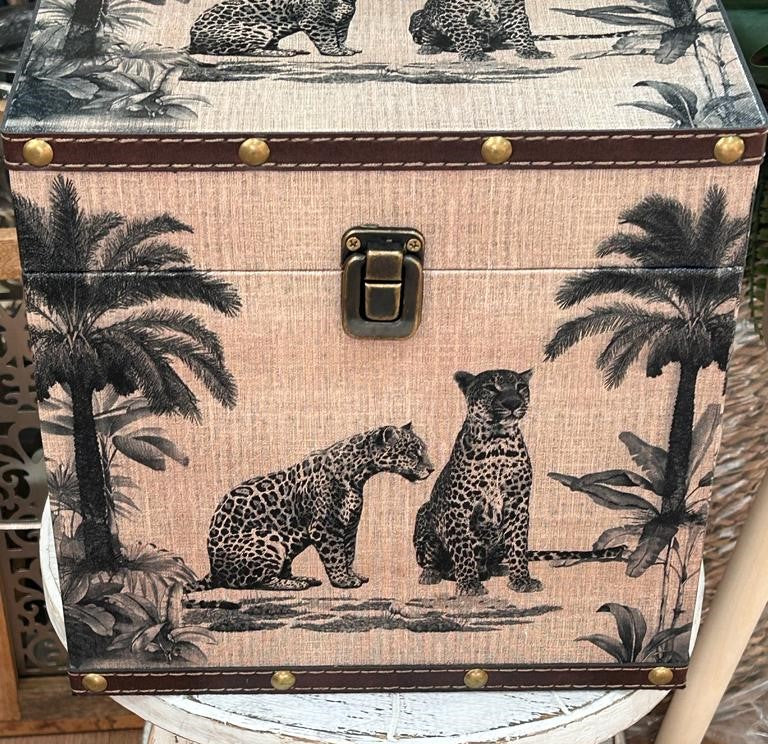 CAIXA QD MDF KANVAS DES ANIMAIS 20X20X20CM