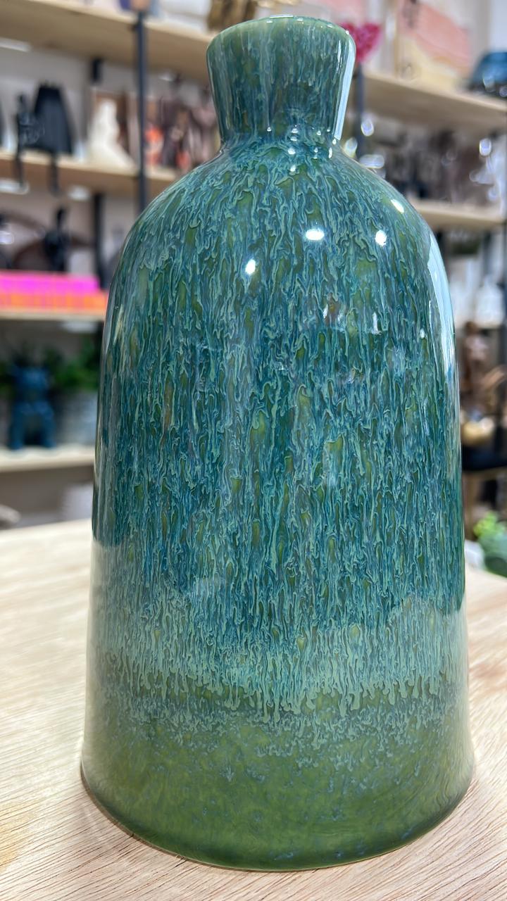 VASO CERÂMICA ESMALTADO JADE I - AQUI VC DECORA