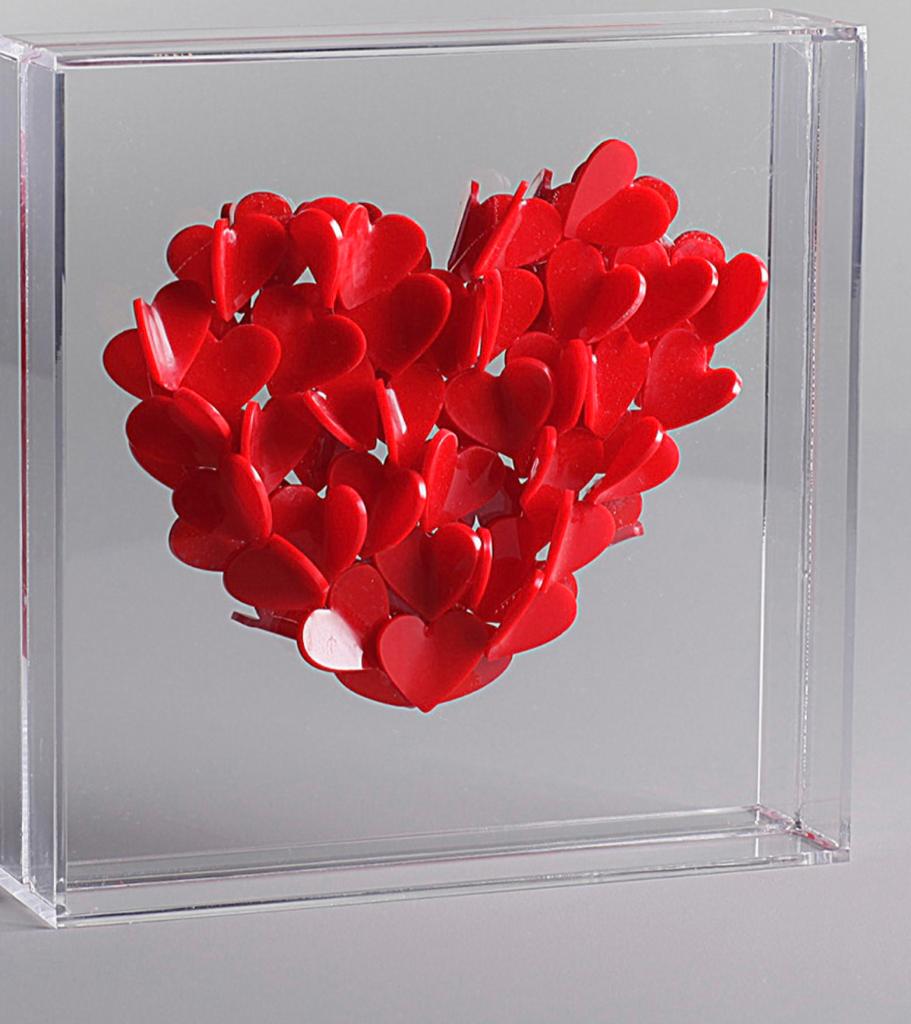 QUADRO ACRÍLICO CORAÇÕES ROSA E VERMELHO - AQUI VC DECORA