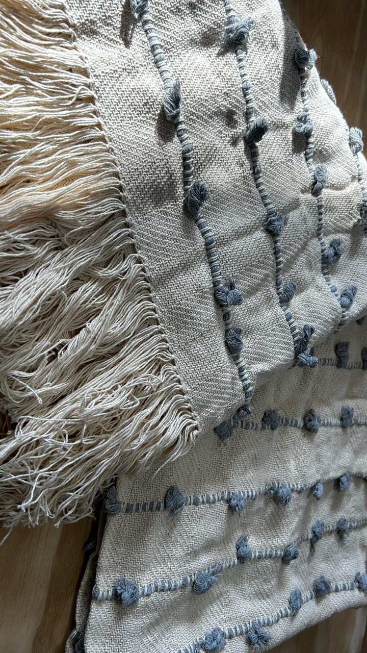 MANTA XALE  CORDEL NOZINHO 1.60X1.60 CRU/NEBLINA