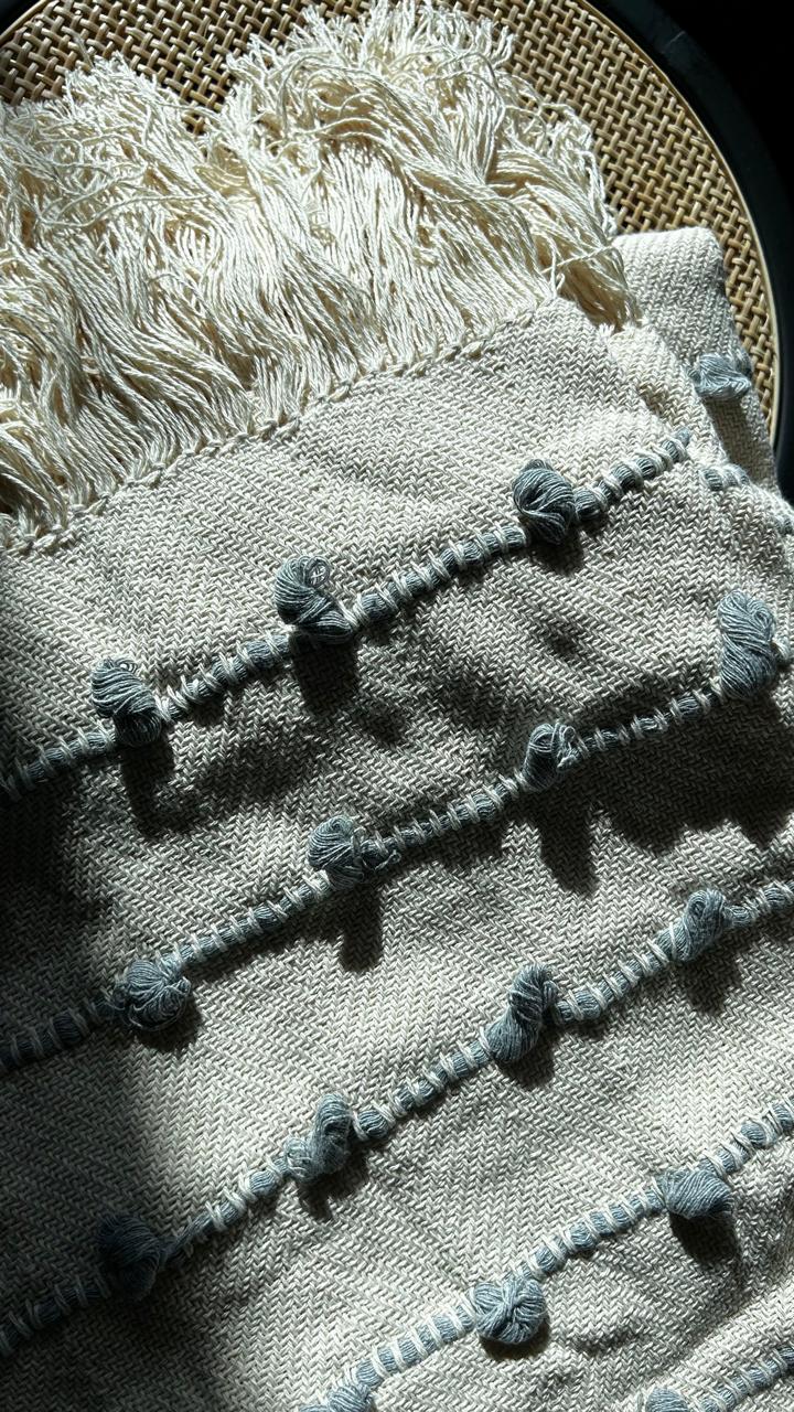 MANTA XALE  CORDEL NOZINHO 1.60X1.60 CRU/NEBLINA