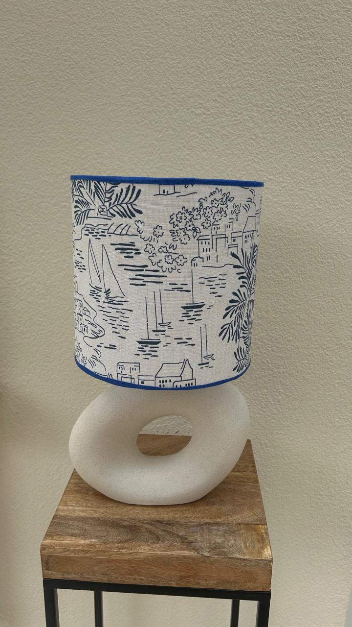 Cúpula de Abajur Costa Marítima Azul e Branco