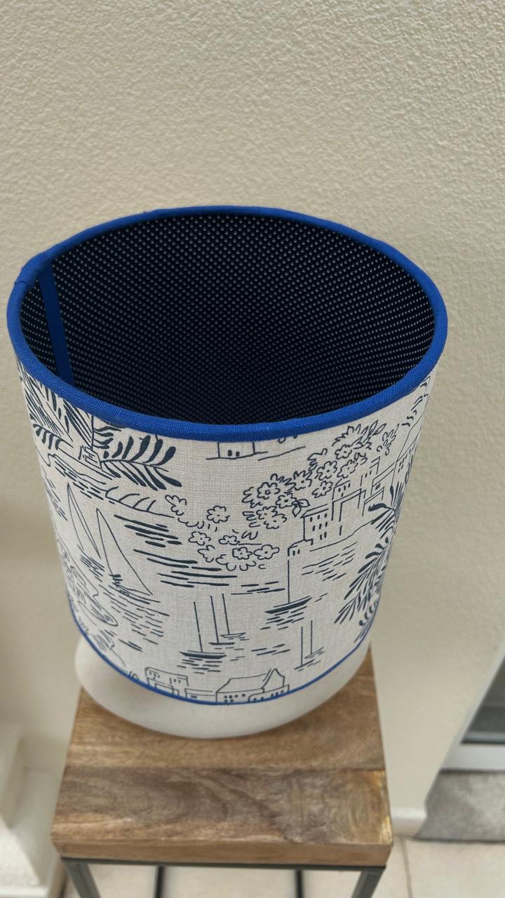 Cúpula de Abajur Costa Marítima Azul e Branco