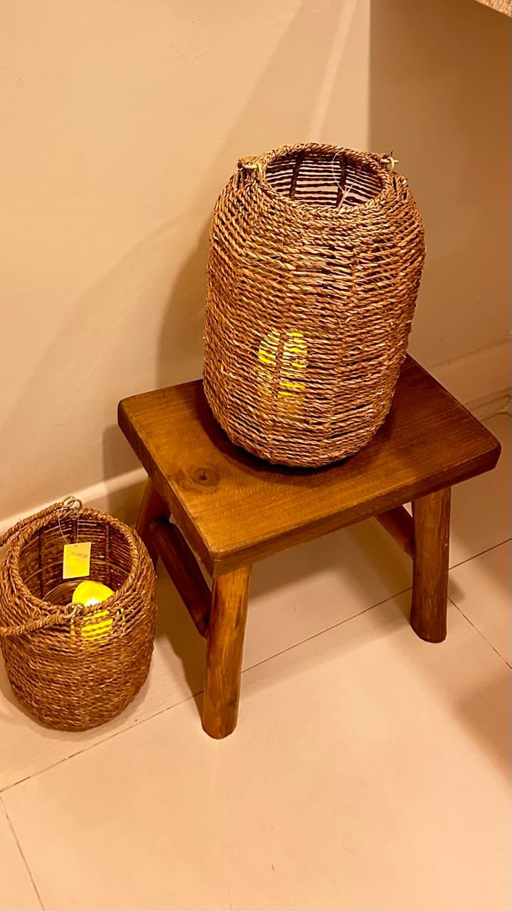 Lanterna Decorativa Em Fibra Natural P