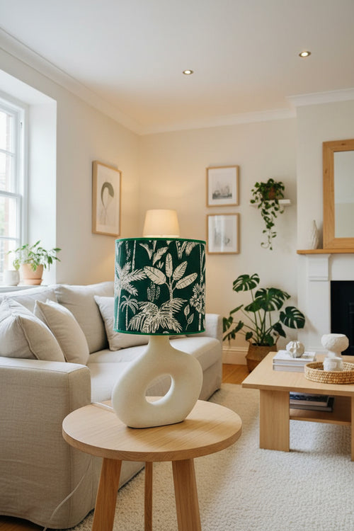 Abajur Elo — AQUI VC Decora | Base Escultural com Cúpula Estampada Verde