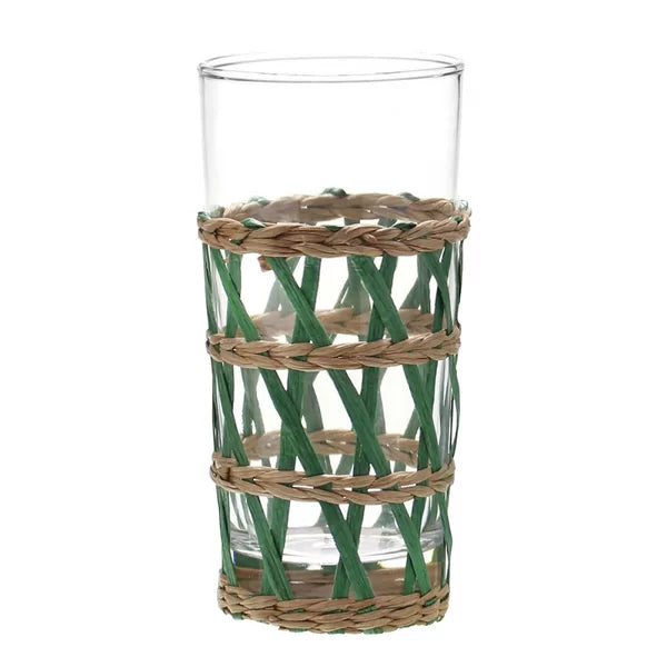 CJ DE 6 COPOS EM VIDRO E RATTAN 7,5cm X 6cm X 15,5cm