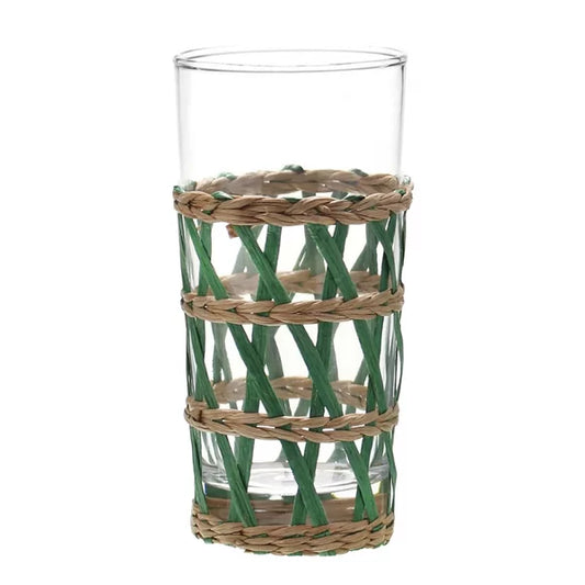 CJ DE 6 COPOS EM VIDRO E RATTAN 7,5cm X 6cm X 15,5cm