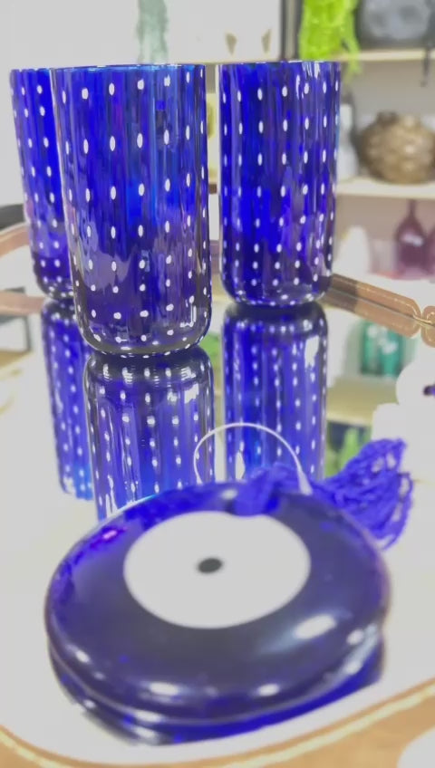 COPOS DECORATIVOS EM VIDRO AZUL