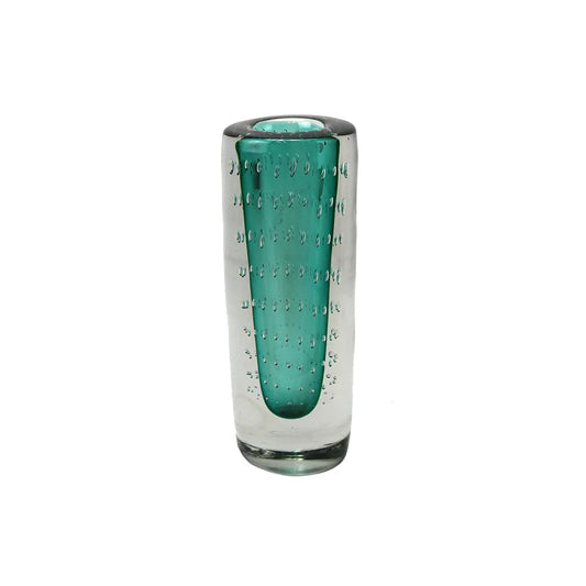VASO DE VIDRO VERDE E TRANSPARENTE - AQUI VC DECORA