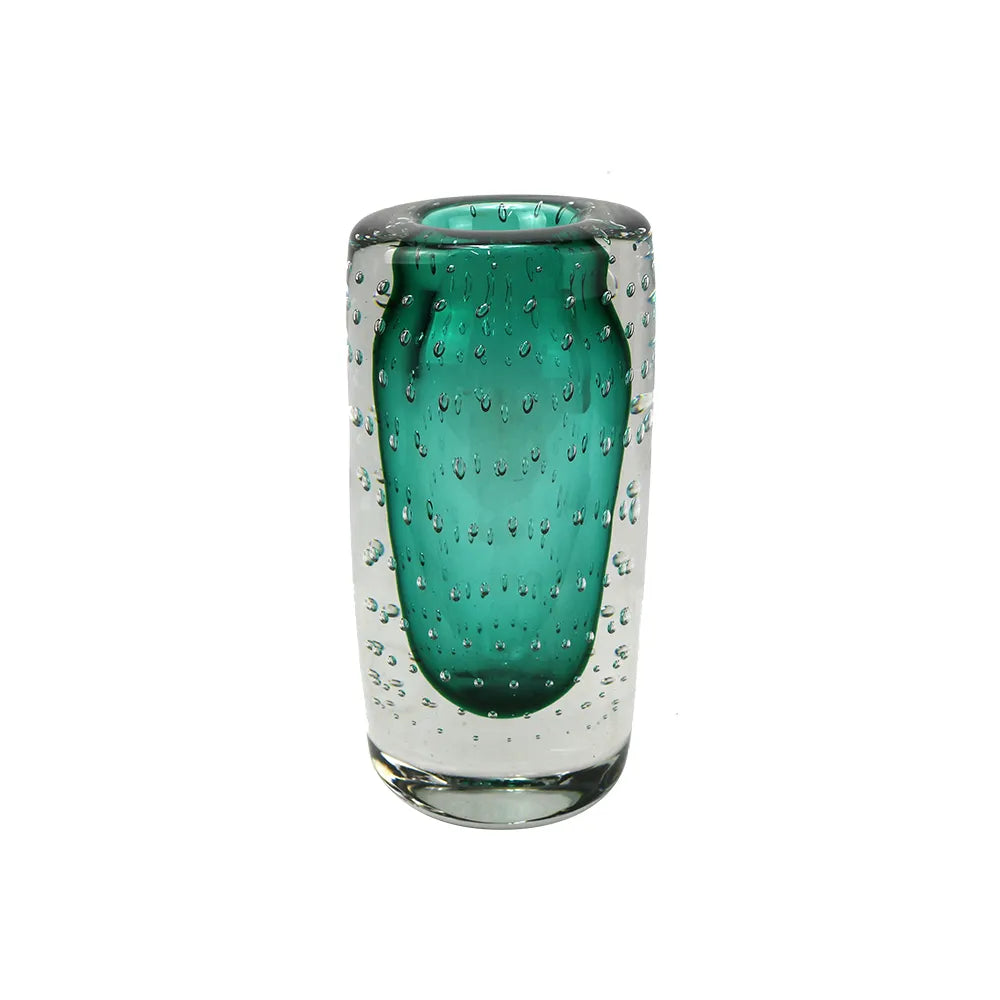 VASO VIDRO VERDE BOLHAS E TRANSPARENTE - AQUI VC DECORA