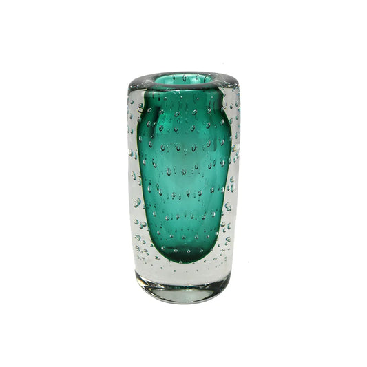 VASO VIDRO VERDE BOLHAS E TRANSPARENTE - AQUI VC DECORA