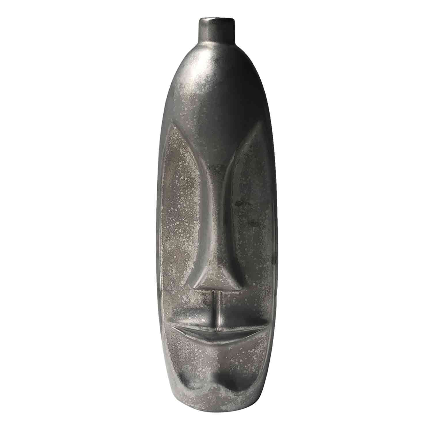 VASO DE CERÂMICA FACE M PRATA - AQUI VC DECORA