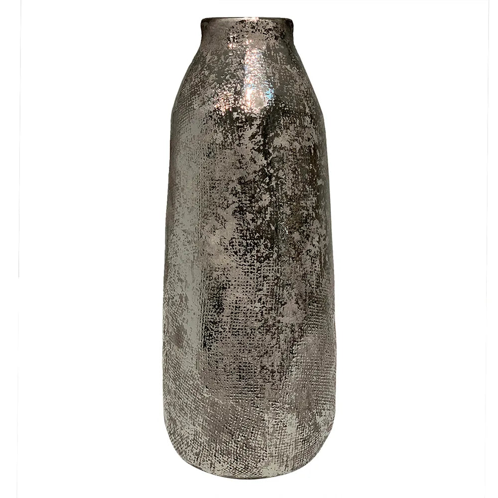 VASO DE CERAMICA PRATA 13X13X 26,5CM - AQUI VC DECORA
